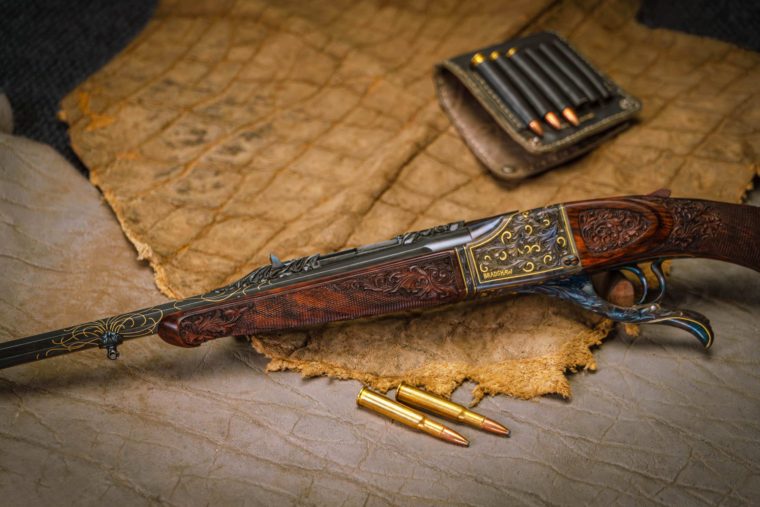 Bradshaw Rifle with Gold Inlays and Blued Action with Detailed Engraving